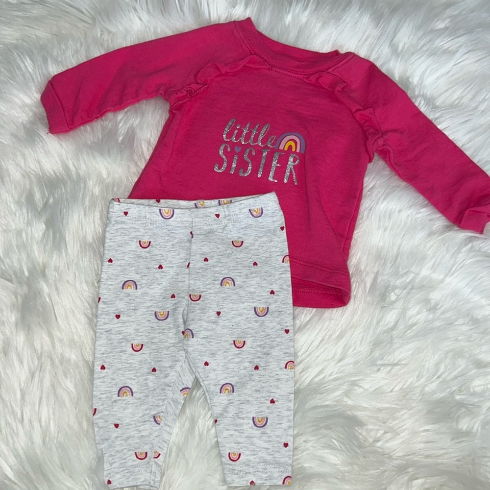 Child of Mine  Pink Little Sister Rainbow Sweatshirt & Pants Size 0-3 Months